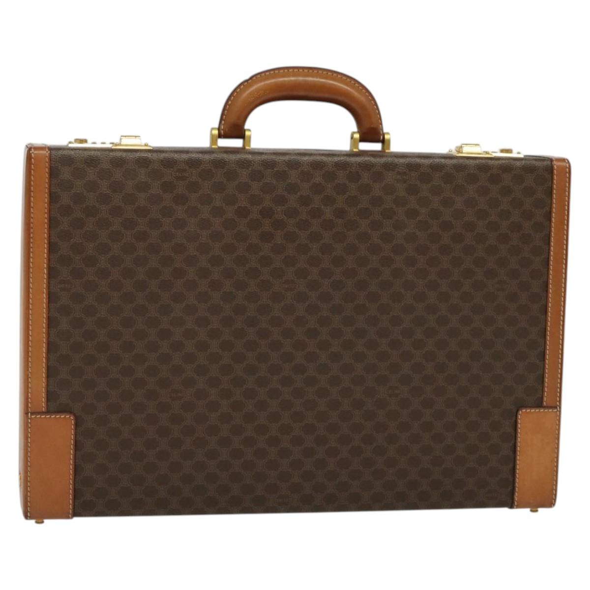 CELINE Macadam Canvas Trunk PVC Leather Brown Gold Auth 141482