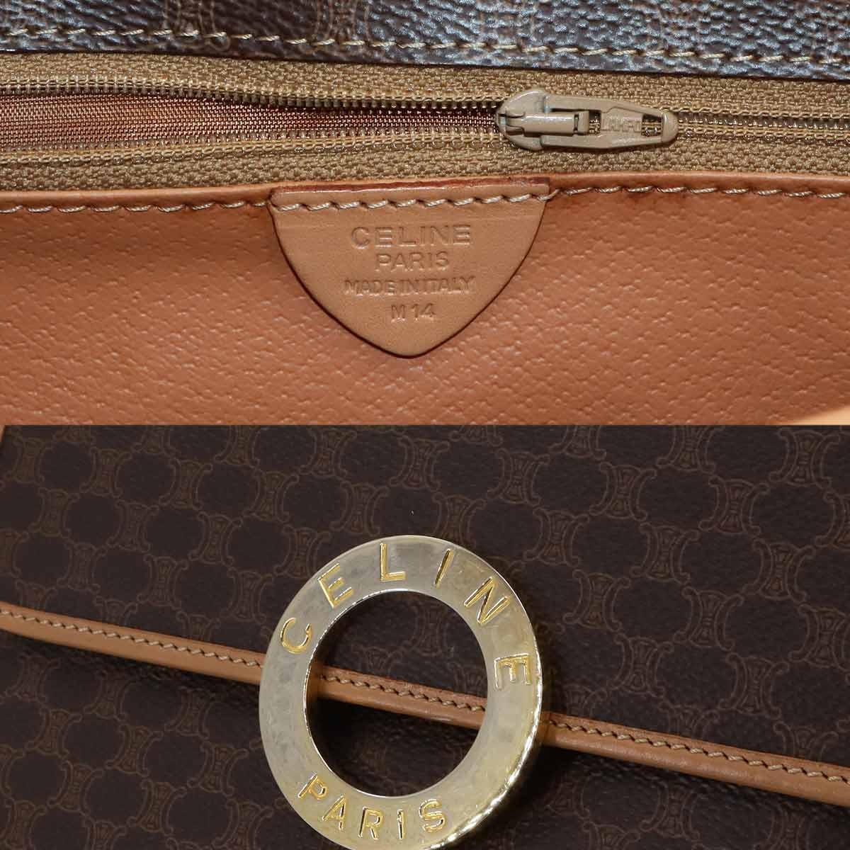 CELINE Macadam Shoulder Bag PVC Leather Brown Circle Logos Vintage 9029984310