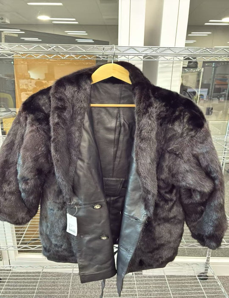 Black Used Mink Leather Half Coat 9926G160083
