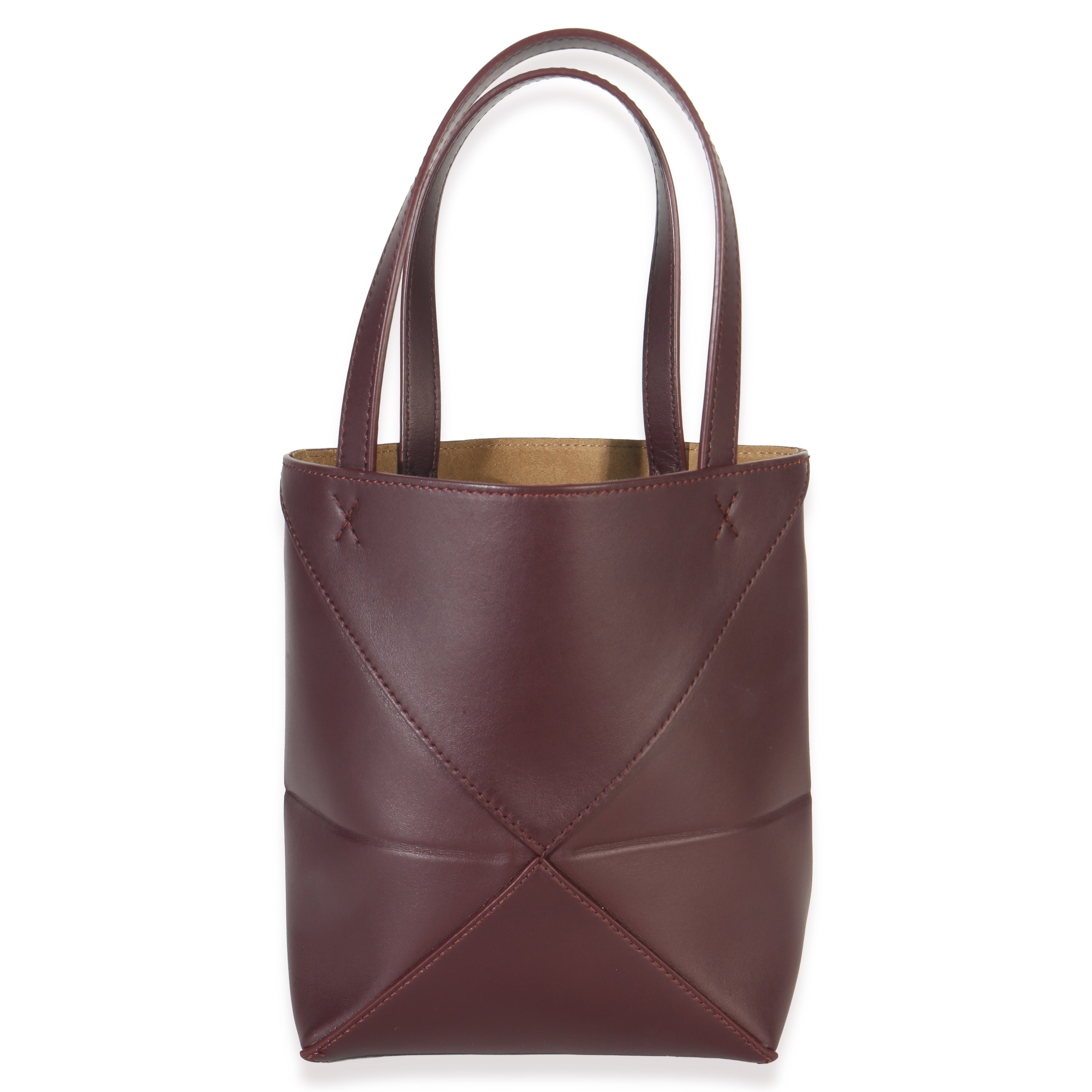 Loewe Burgundy Calfskin Mini Puzzle Fold Tote Handbag pv
