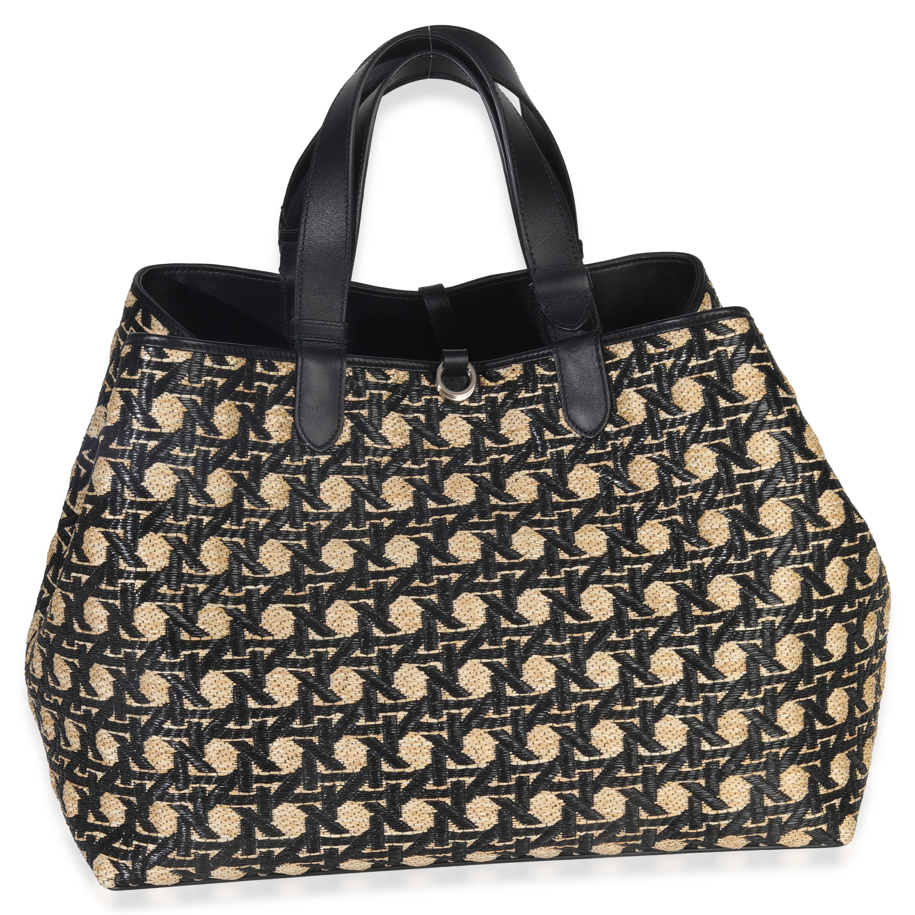 Christian Dior Beige Black Graphic Cannage Raffia Large Toujours Handbag bv