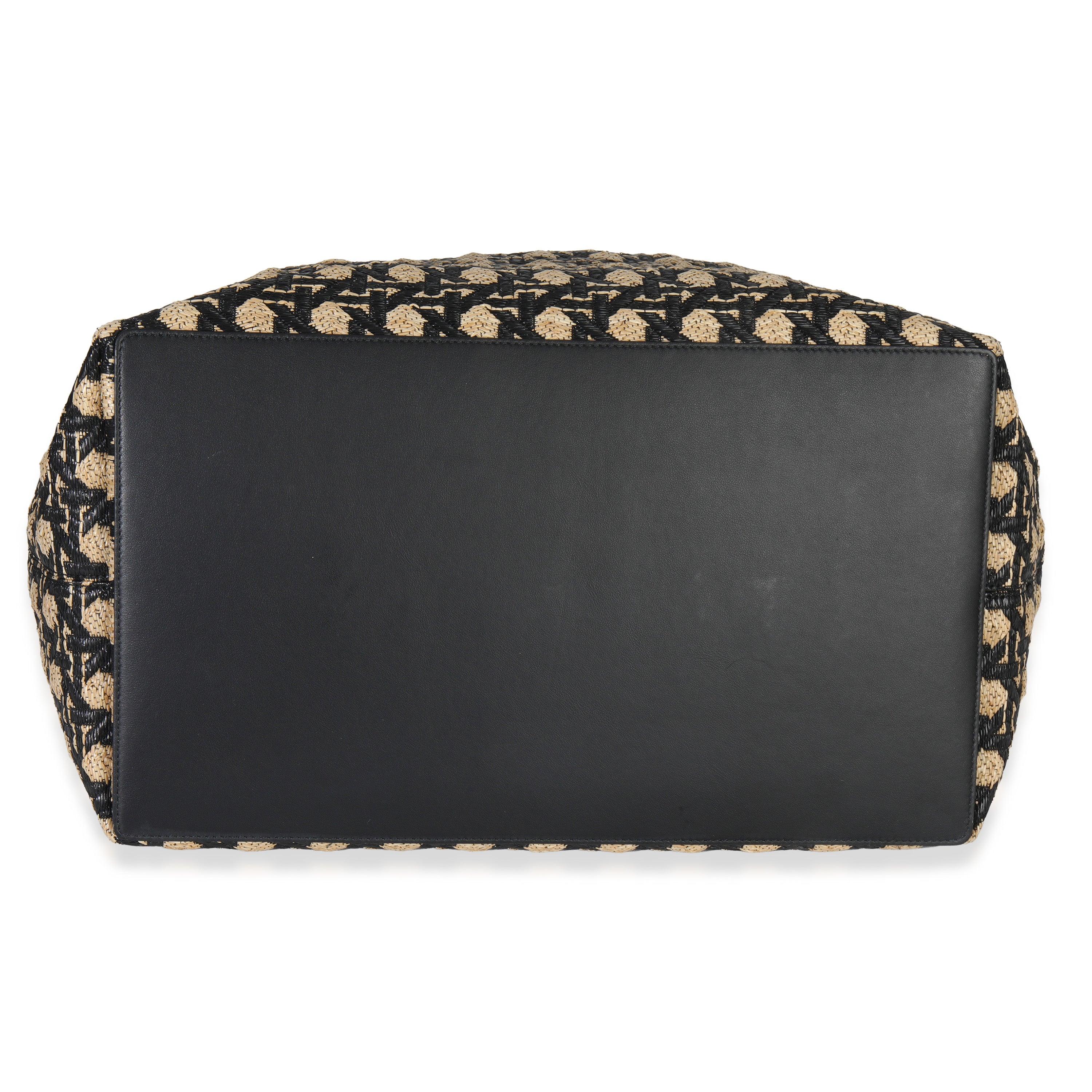 Christian Dior Beige Black Graphic Cannage Raffia Large Toujours Handbag stamp