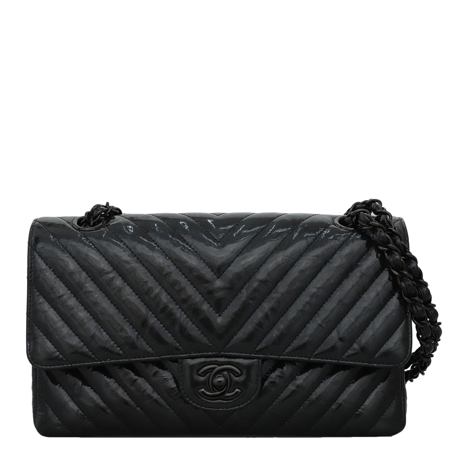 Chanel Patent Leather Chevron Medium Double Flap Bag CHA10771B