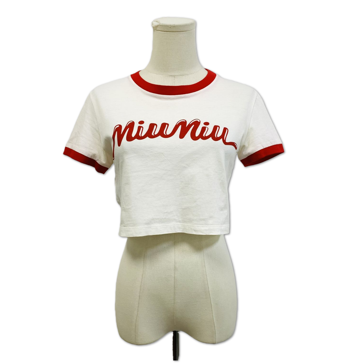 Miu Miu Red Logo Ringer Crop T-Shirt size M FQ0138491911