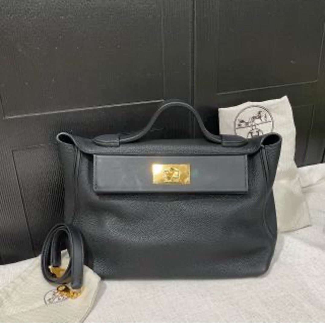 Hermes 2424 Small Black Gold C-stamp US66247