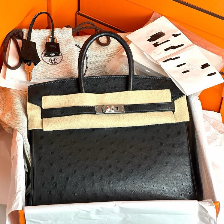 Hermes Birkin 25 Black Ostrich PHW #Y - Preloved SYC2169