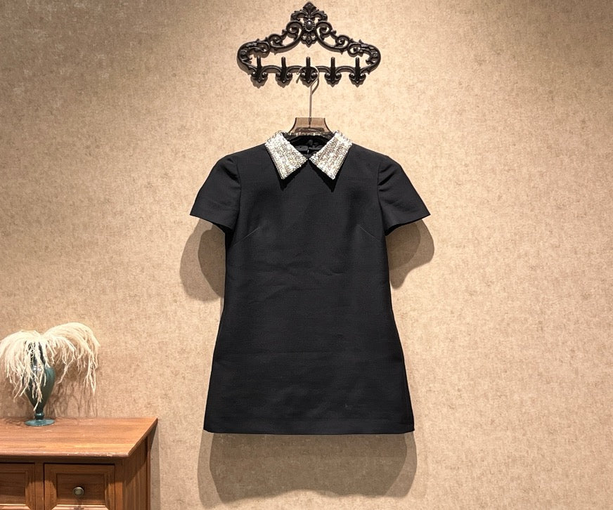 Valentino black rhinestone collared dress / Size 38 / 99% new / 42525 SYCF42525