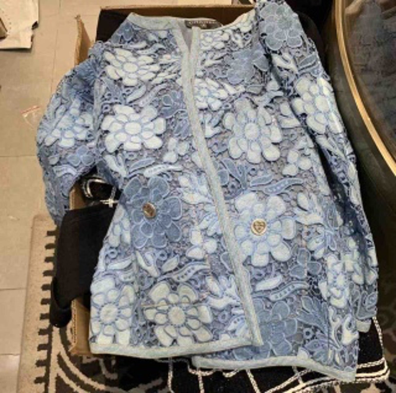 Chanel Blue Openwork Embroidered Jacket US542639