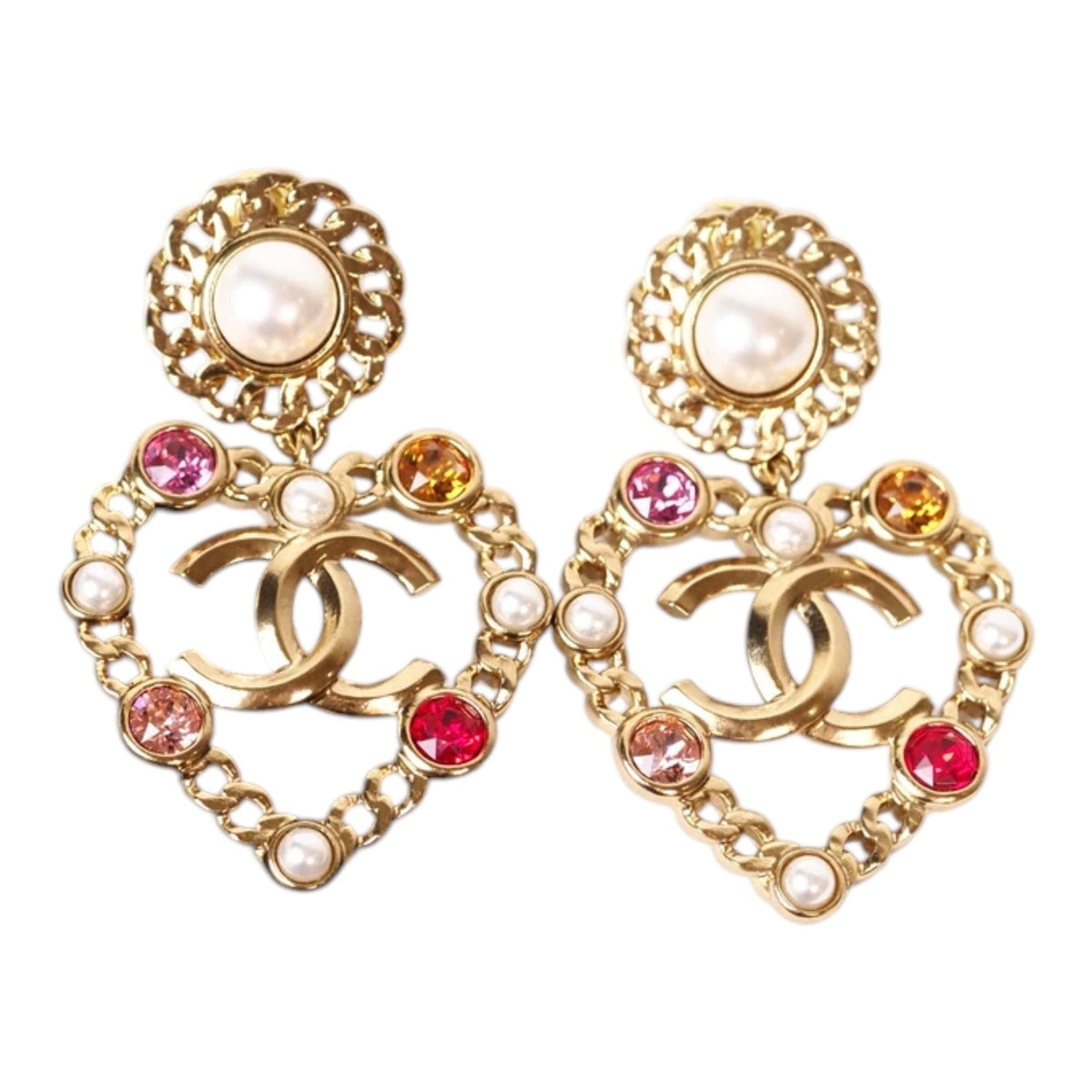 Chanel 21P CC Pearl Heart Earrings