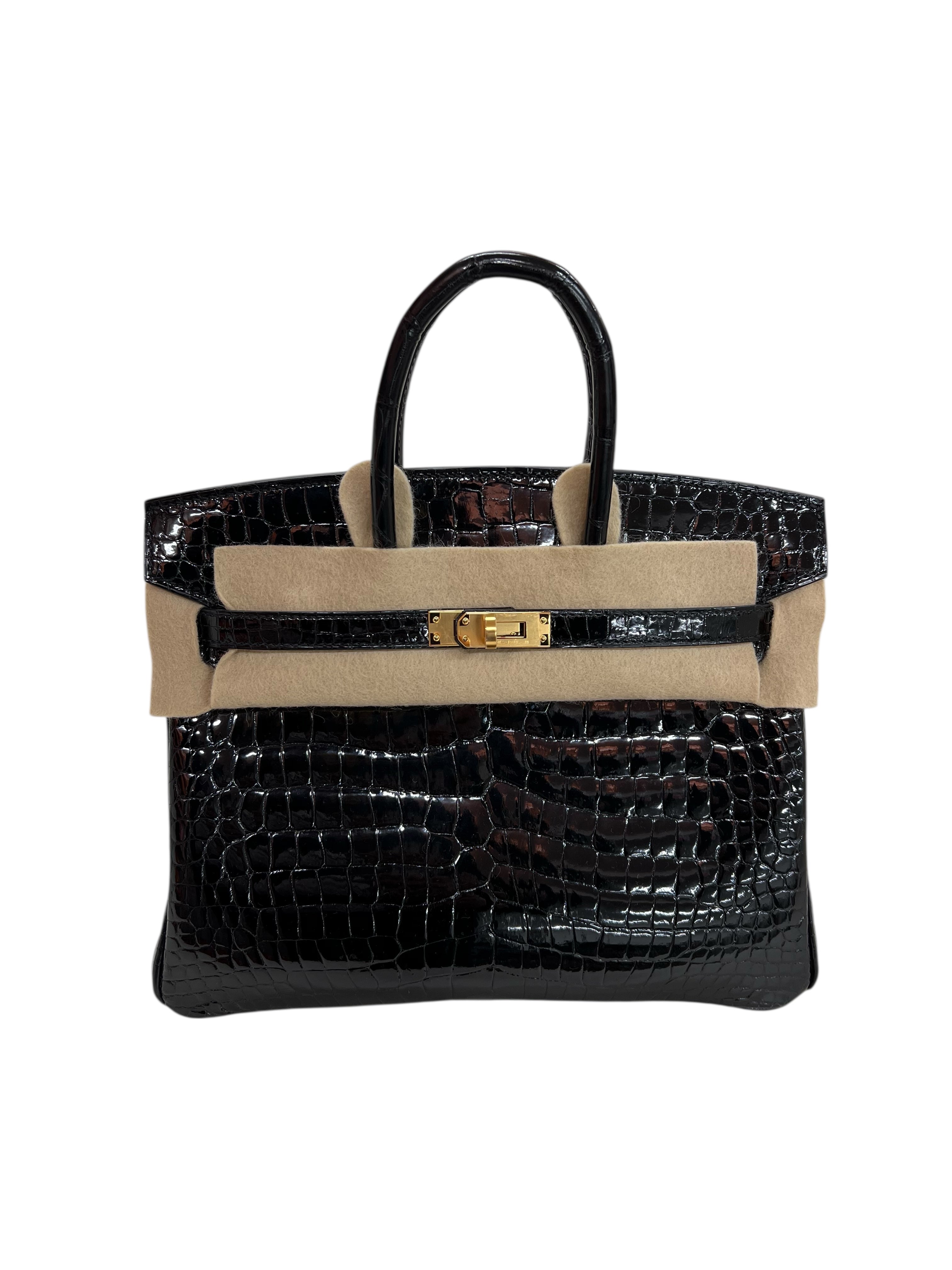 Hermes Birkin 25 Black Shiny Porosus GHW #Z SKCJB-255989