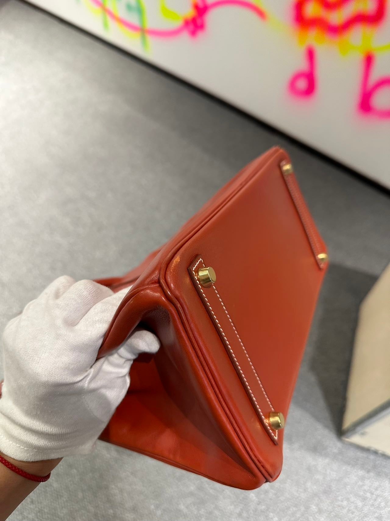Hermès HAC 32 Brick Red Box Leather Stamp B Pristine Condition