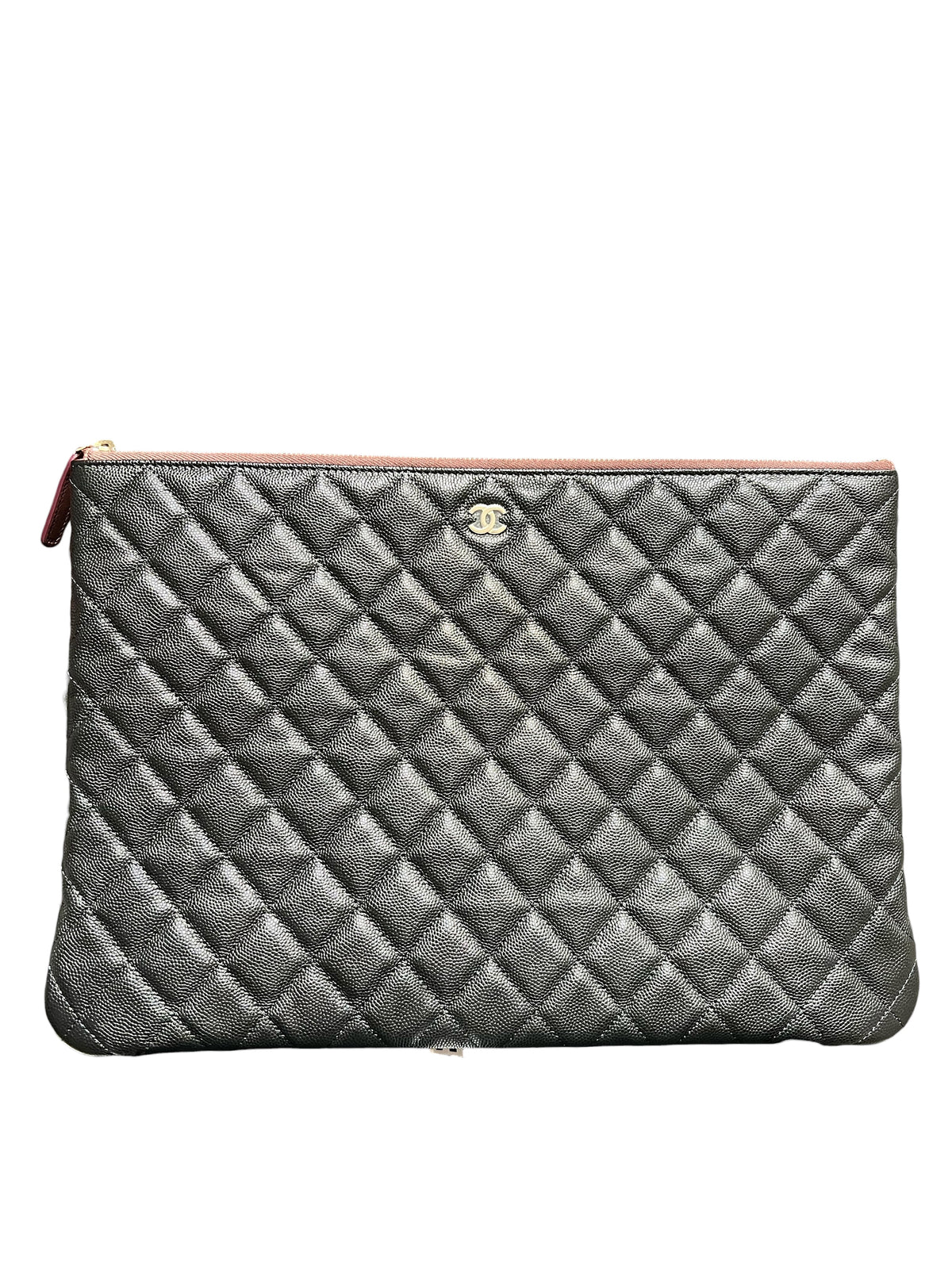 CHANEL CLASSIC ZIPPED BLACK GRAINED CALF POUCH 2000000153858