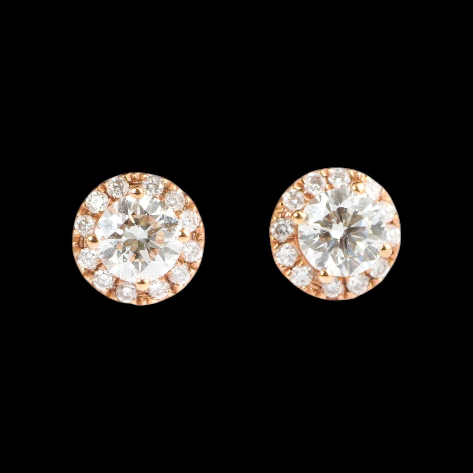 0.53ct Centre Diamonds with 0.14ct Surrounding Natural White Diamond Earrings set in 18K Rose Gold