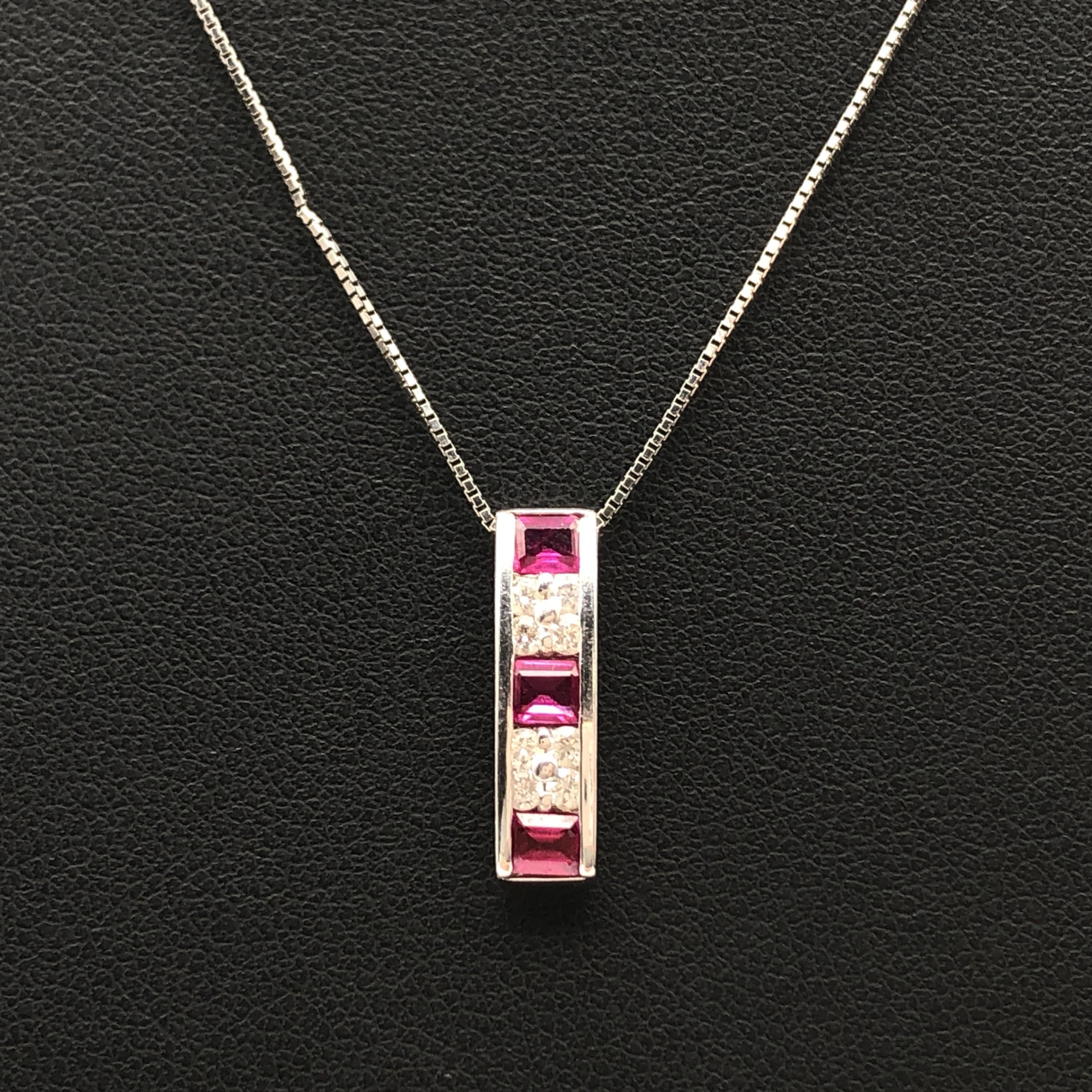 Custom Jewelry 3P Ruby & 2P Diamond Necklace, R(0.53ct), D(0.20ct), PT900/PT850, 4.6g, 44cm C355954