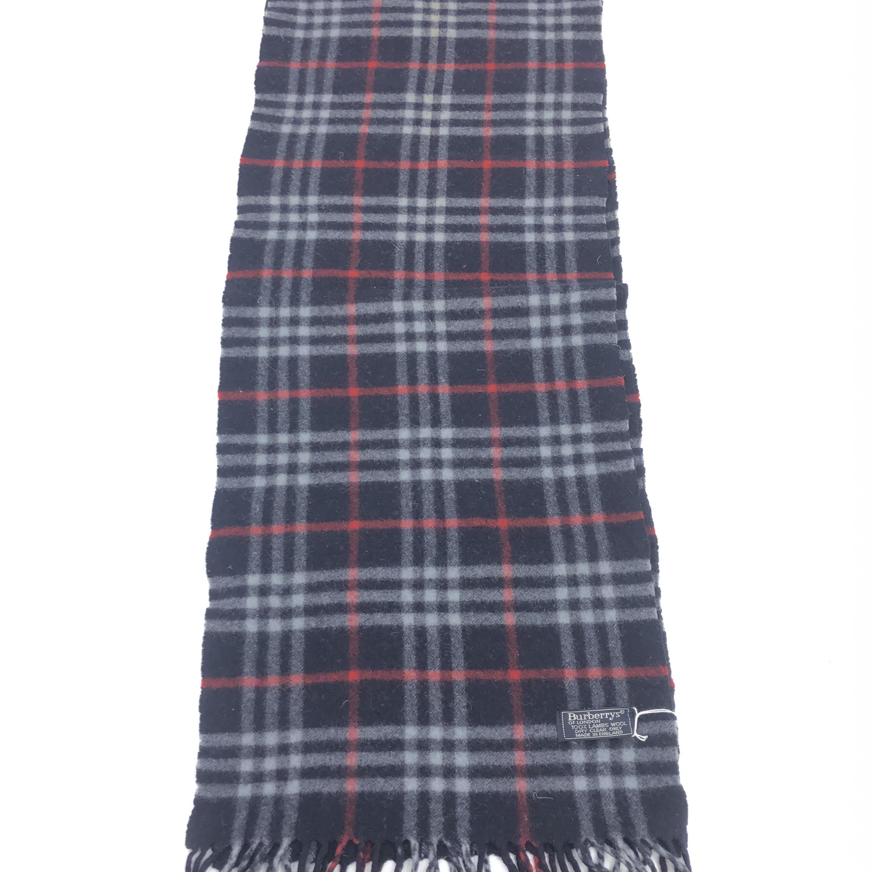 Navy and red plaid wool scarf C246660