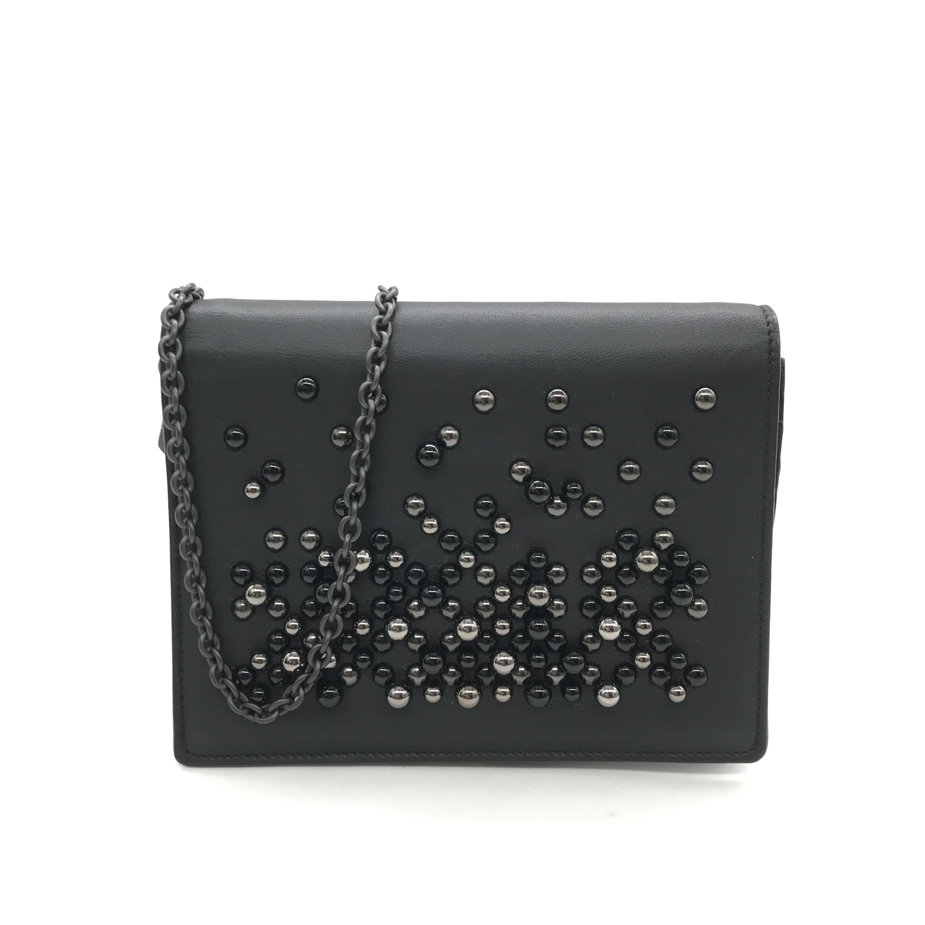 Black Leather Wallet On Chain C329787