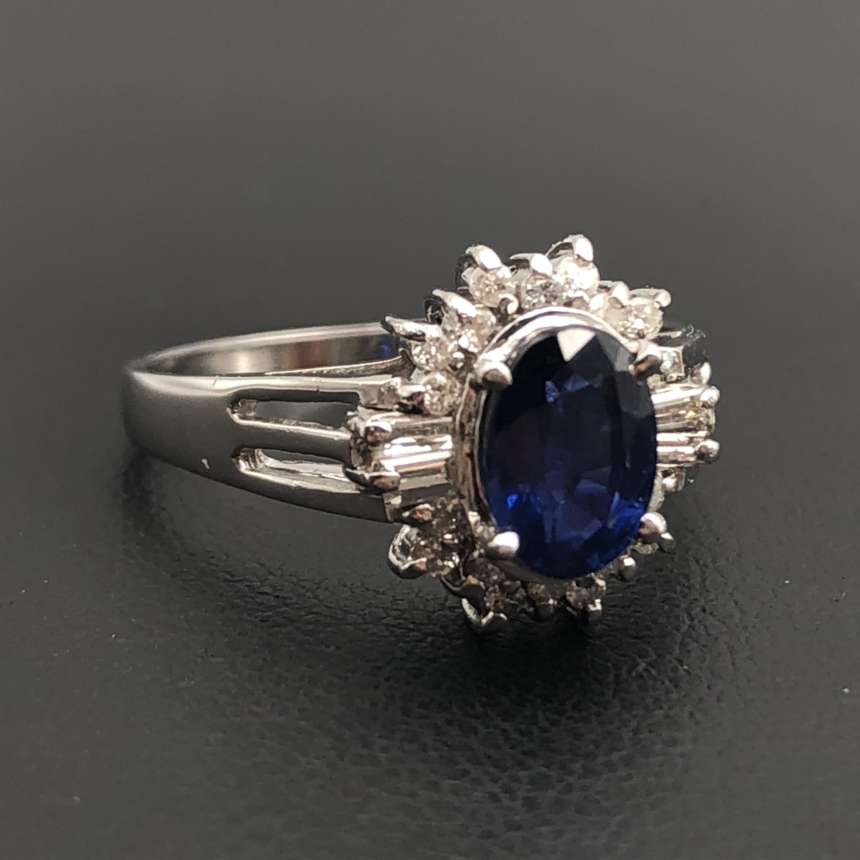 Custom Jewelry 1P Sapphire & Diamond Ring, S(1.00ct), D(0.20ct), PT900, 4.0g, US Size US Size 6.5 C297092