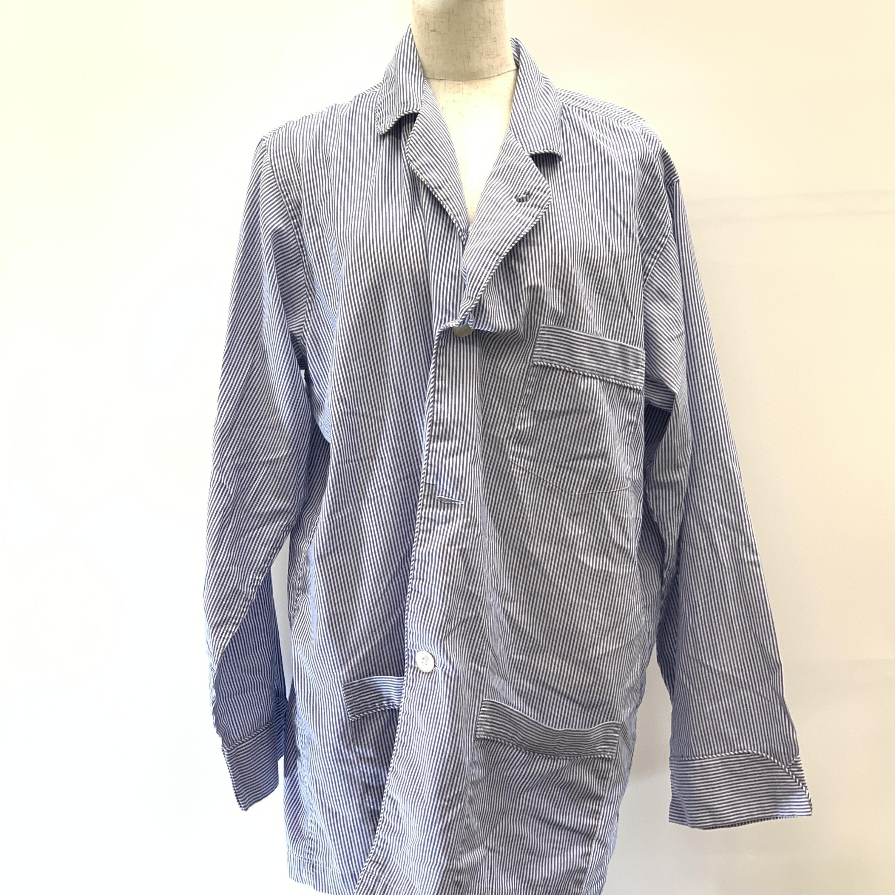 Christian Dior Blue, White Striped Long Sleeve Button-Up C323734