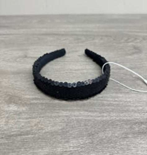 CHANEL Black Sequined Double C Logo Headband 3102604182963