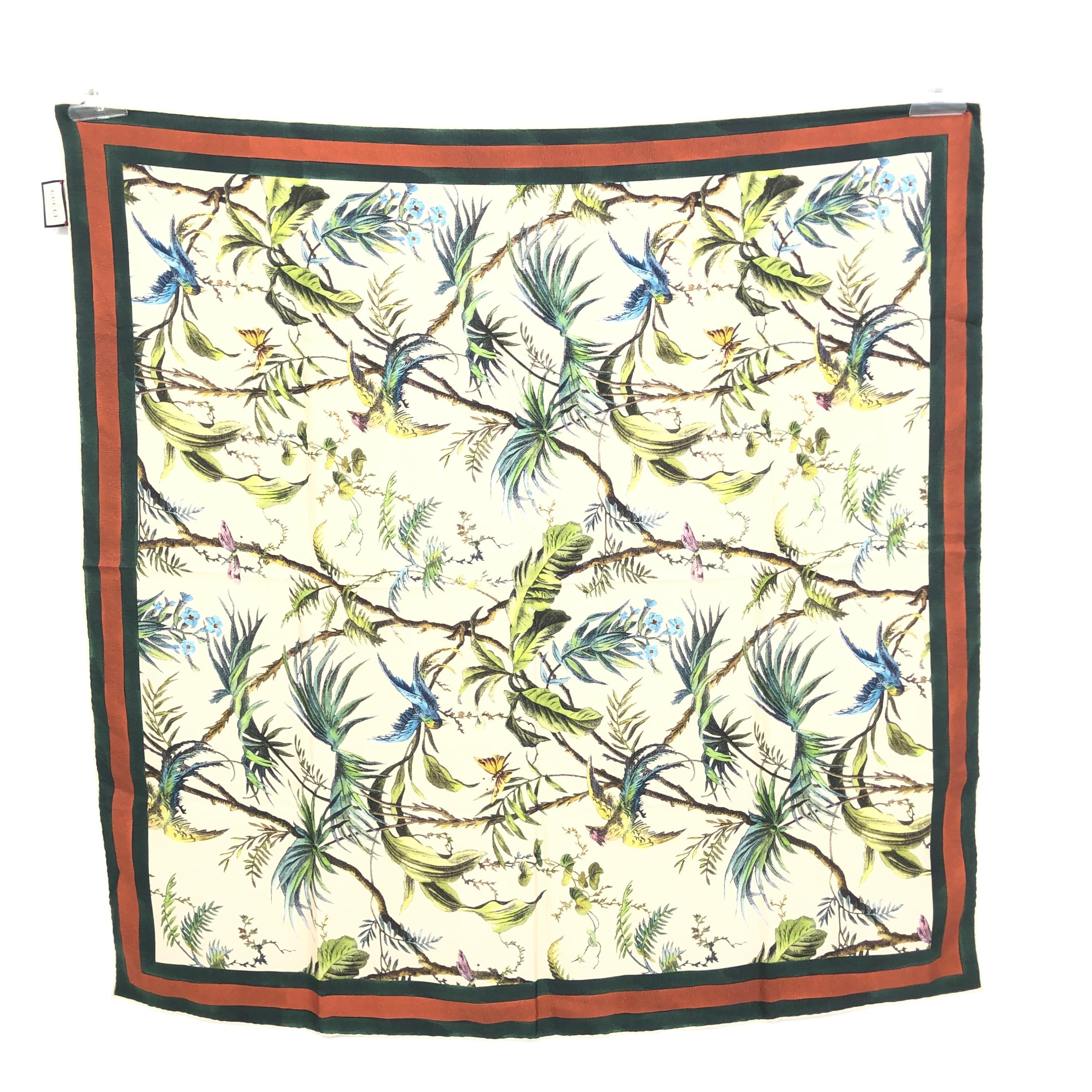 Gucci Colorful Bird And Plant Print Scarf C331248