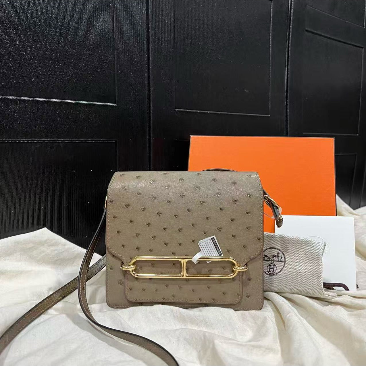 Hermes Roulis pig nose ostrich skin ginger US661039