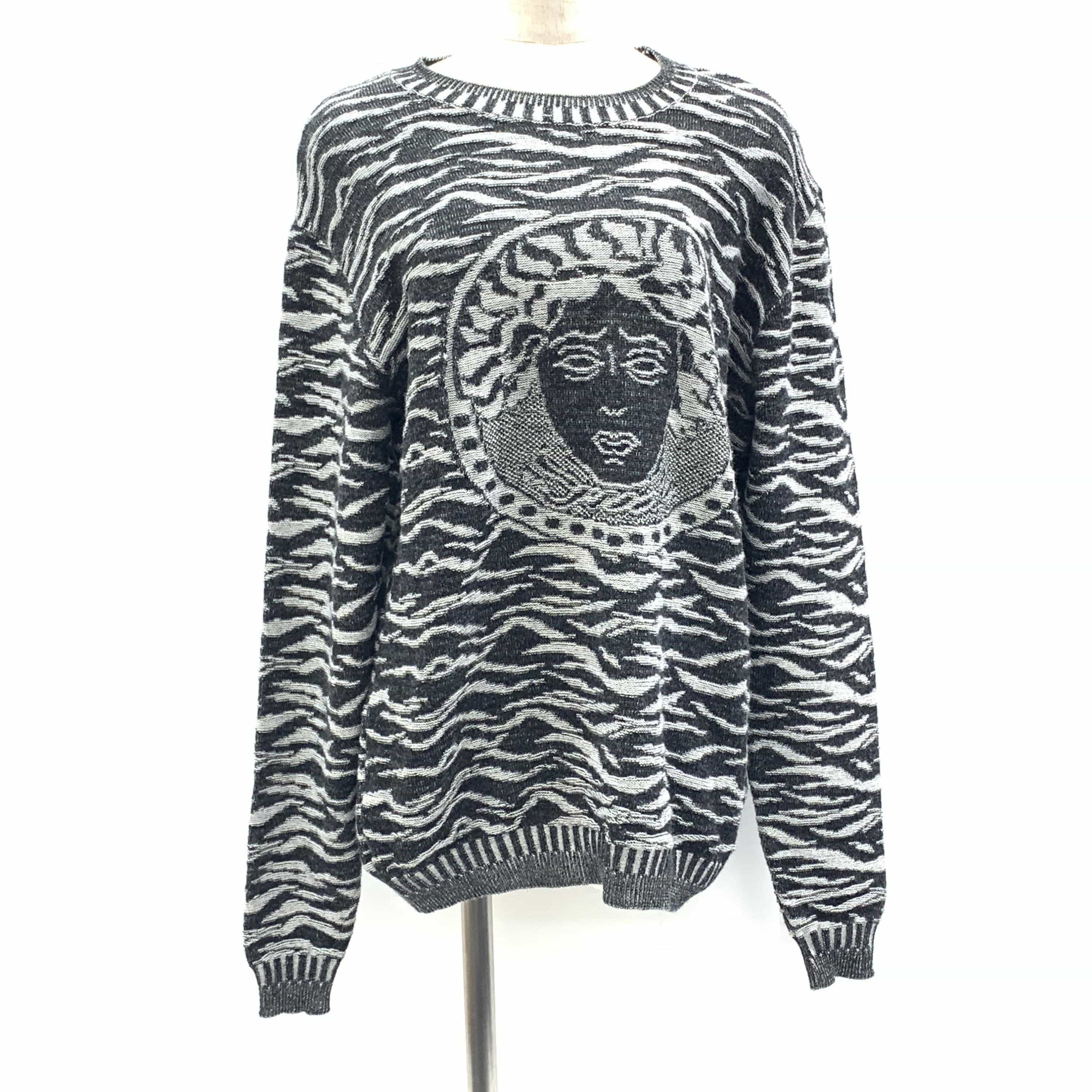 Versace Grey Black Zebra Knit Sweater C326483