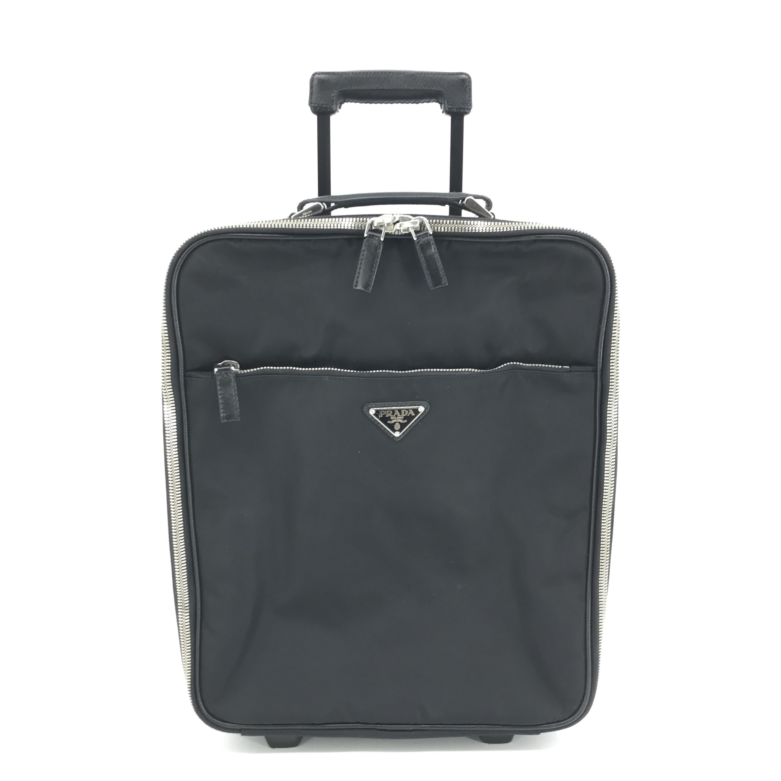 Black Nylon Carry-On Suitcase With Pockets C290503