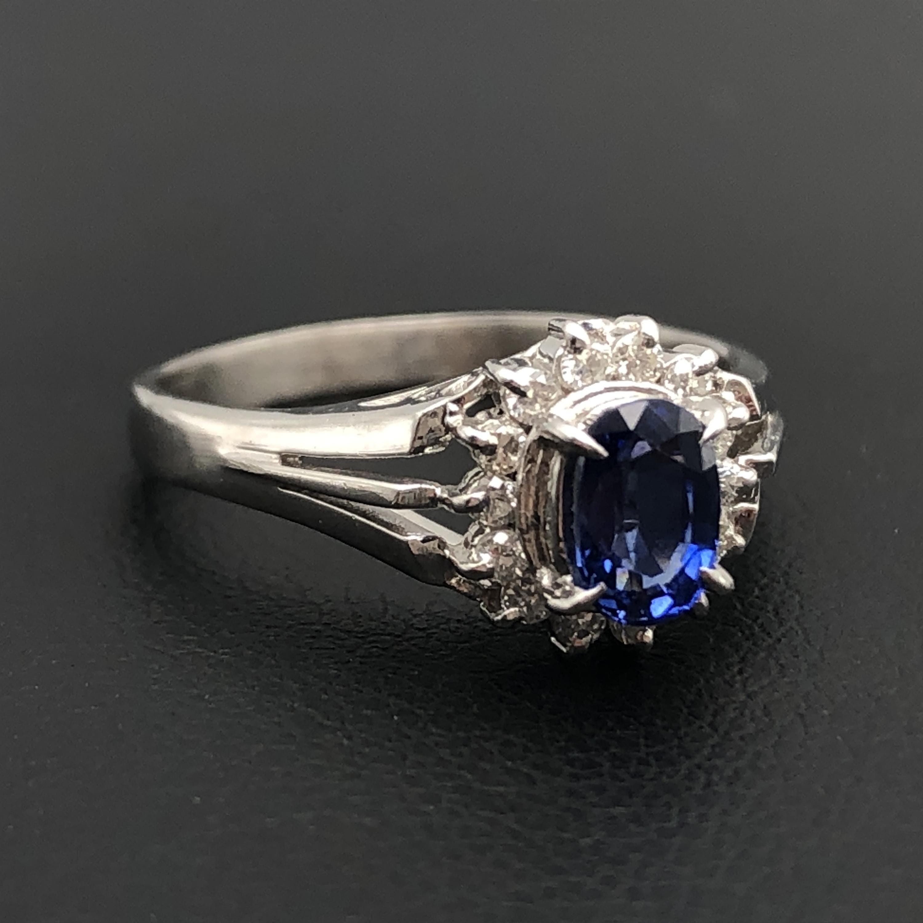 Custom Jewelry 1P Sapphire & Diamond Ring, S(0.60ct), D(0.15ct), PT900, 4.1g, US Size 6 C297101