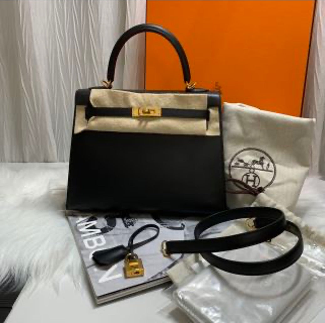 Hermes Kelly 25 Black Gold C-Mark US672112