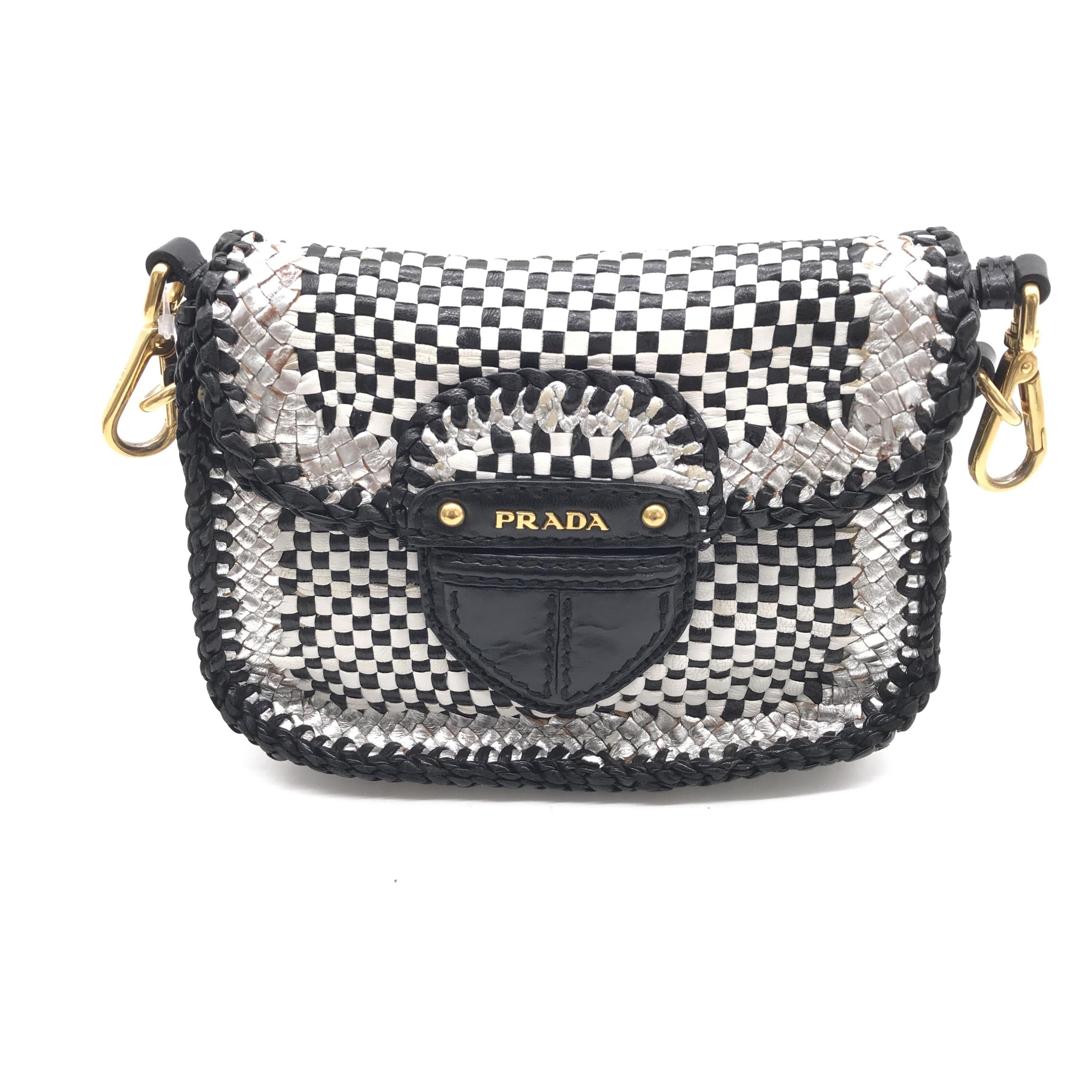 Prada - Madras Crossbody Bag - Black Woven Leather C330098