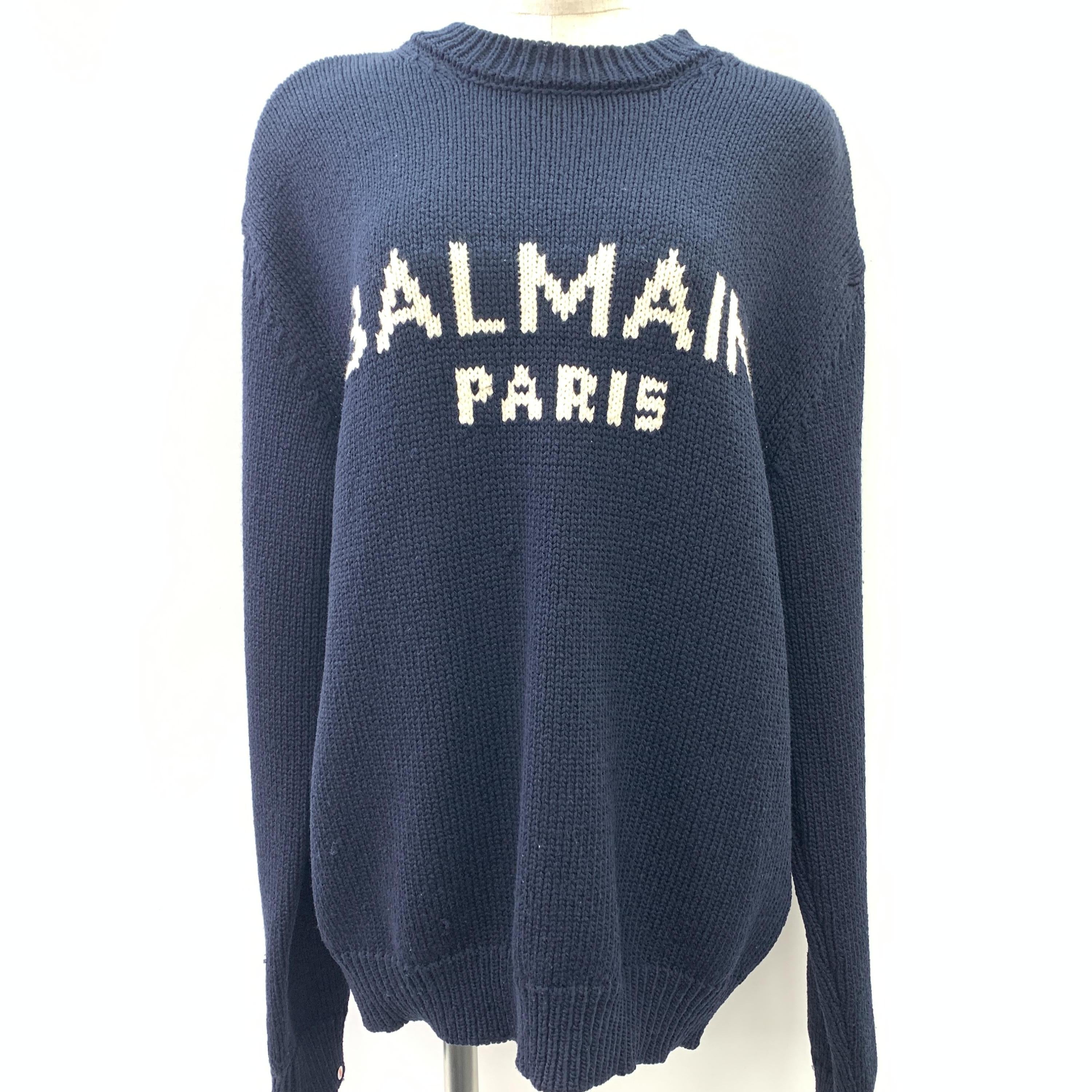 Balmain Navy Blue Sweater With Paris Logo C326736