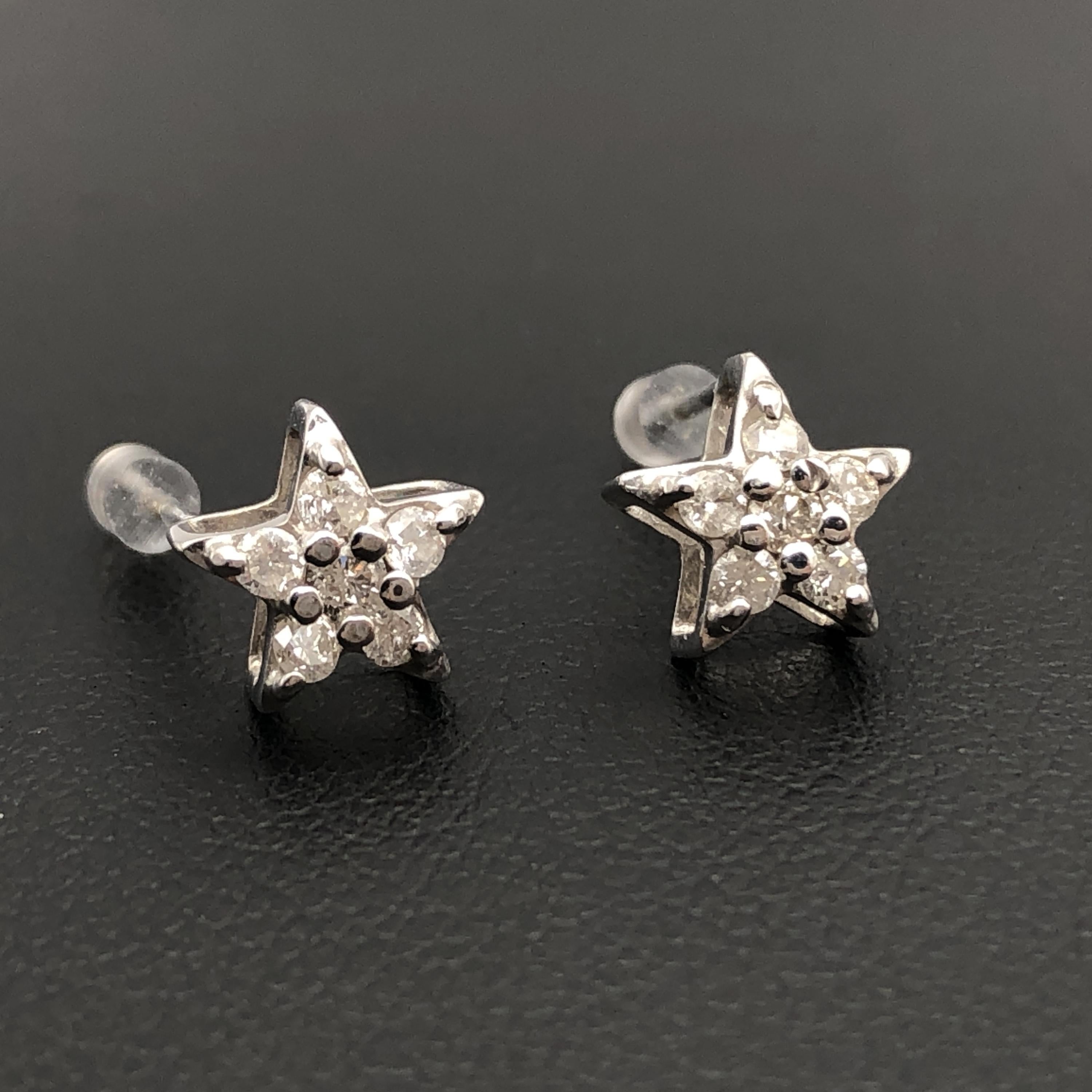 Custom Jewelry Diamond Star Earrings, D (0.15ct/0.15ct), K18WG, 1.1g C355960