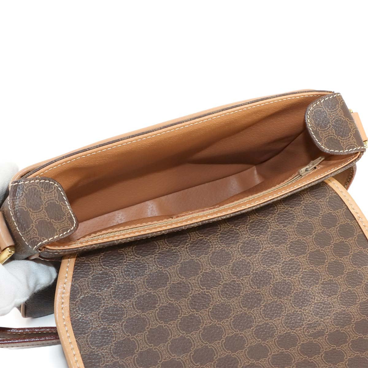 CELINE Macadam Shoulder Bag Leather PVC Brown Vintage Purse 902752756