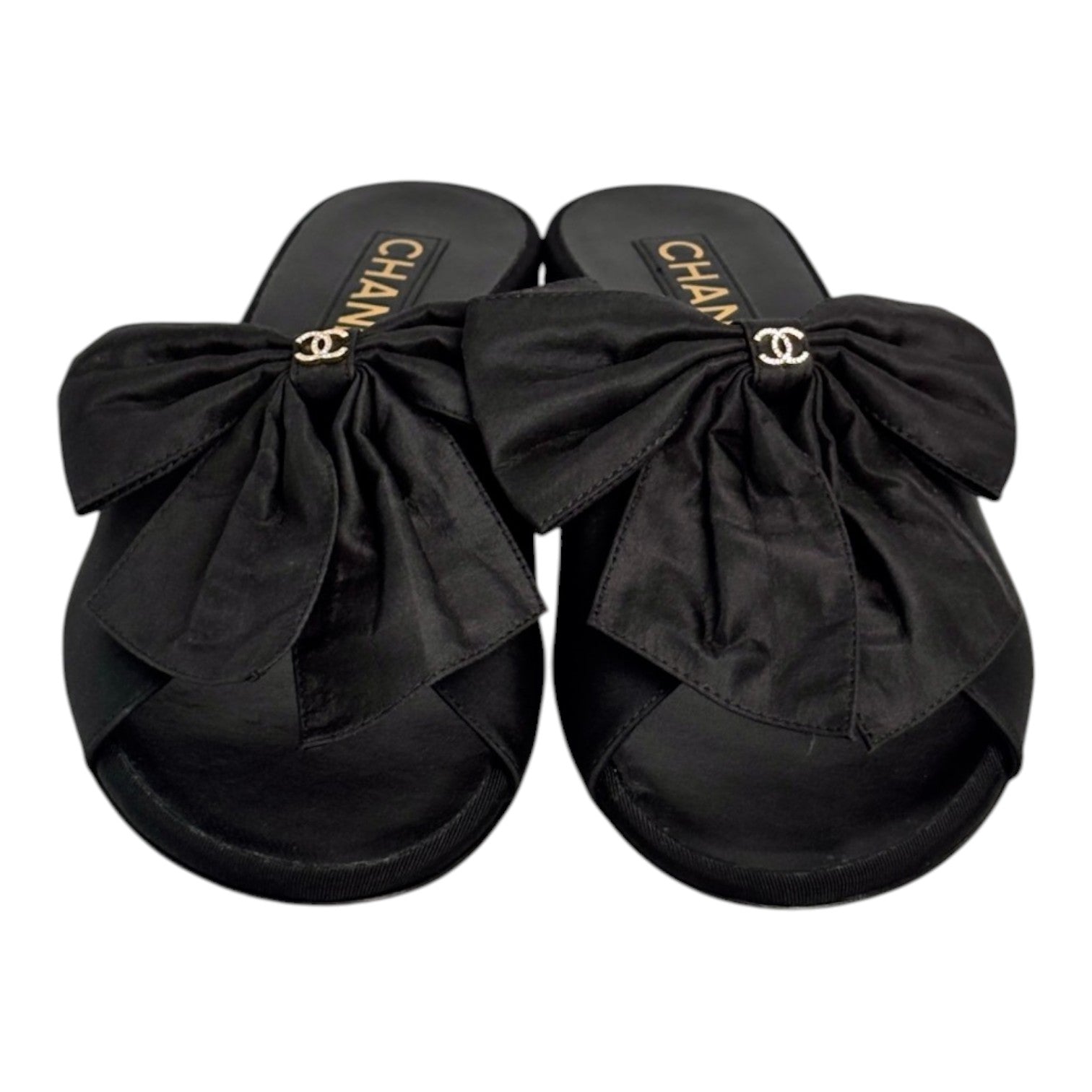 Chanel Black Bow Sandals Size 37C
