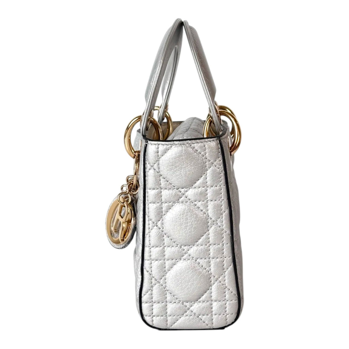 Dior Lady Dior Mini Silver Bag - Full Set