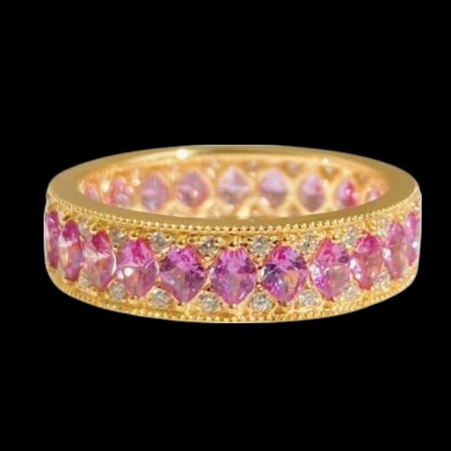 2.28ct Pink Sapphire & 0.30ct Diamond Eternity Ring set in 18K Yellow Gold