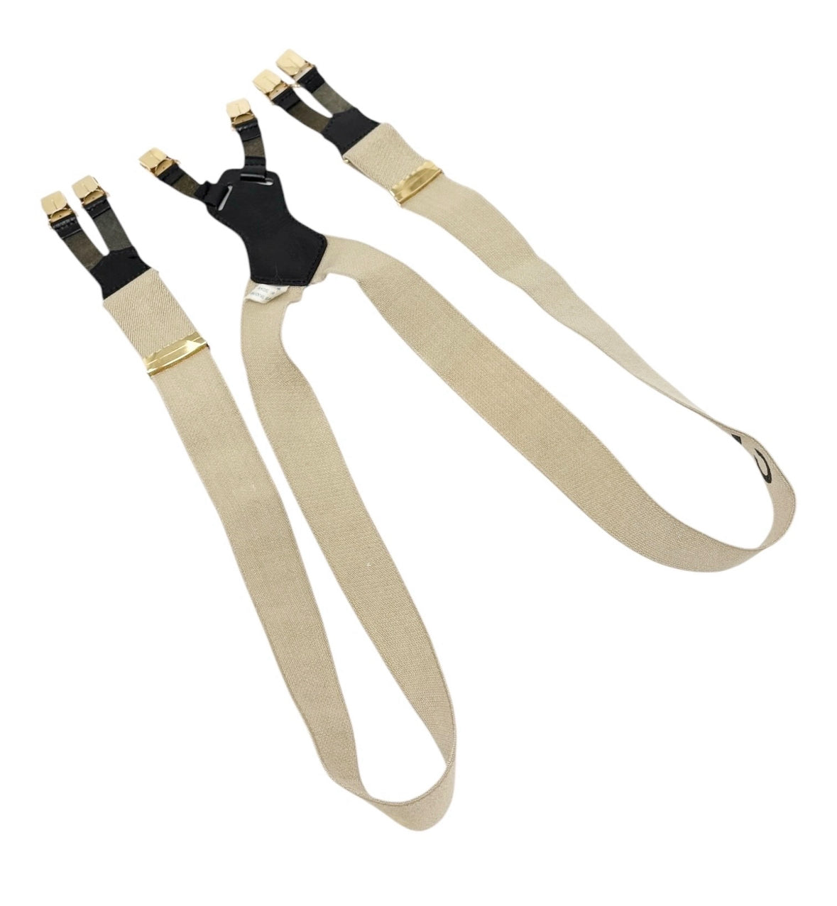 CHANEL Vintage 1994 CC Logo Letter Suspender Belt Beige Black Cotton Leather