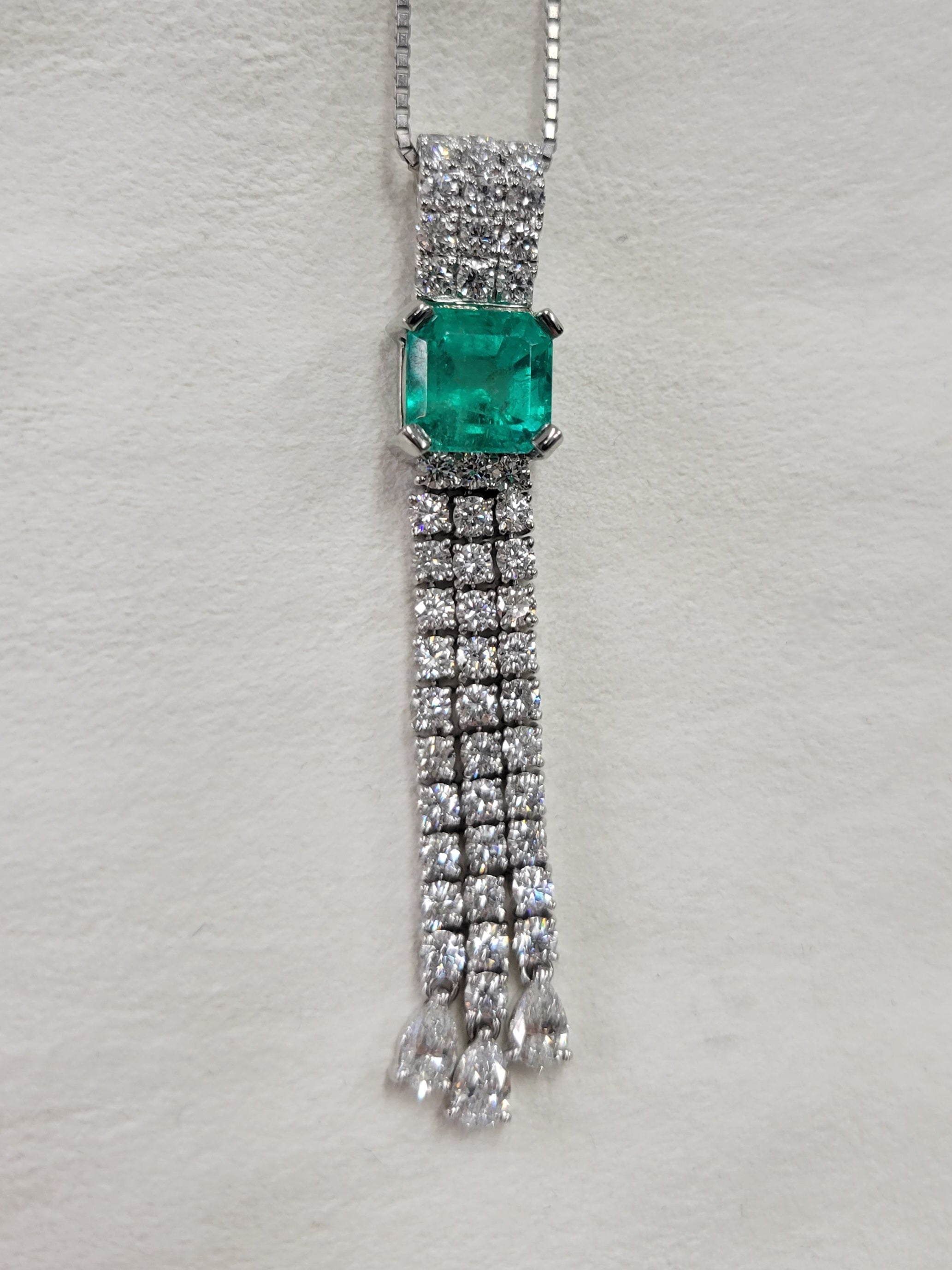 Colombia Emerald & Diamond Tassel Necklace 2.73ct + D3.2ct in Pt850/Pt900 (XX3067-1) JJC1454