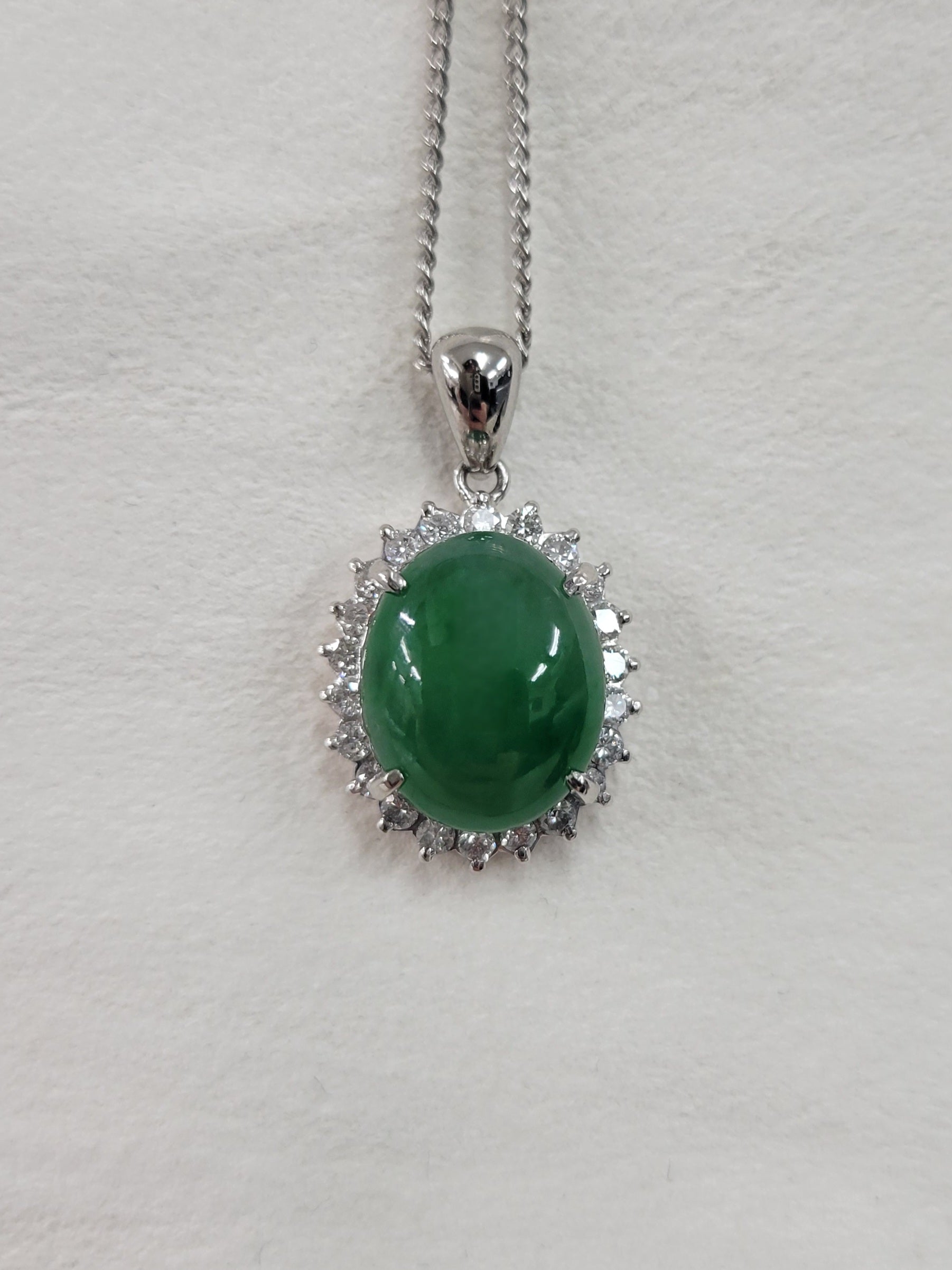 Jade Necklace + D0.4ct in Pt900/Pt850 (XX4261-1) JJC1449