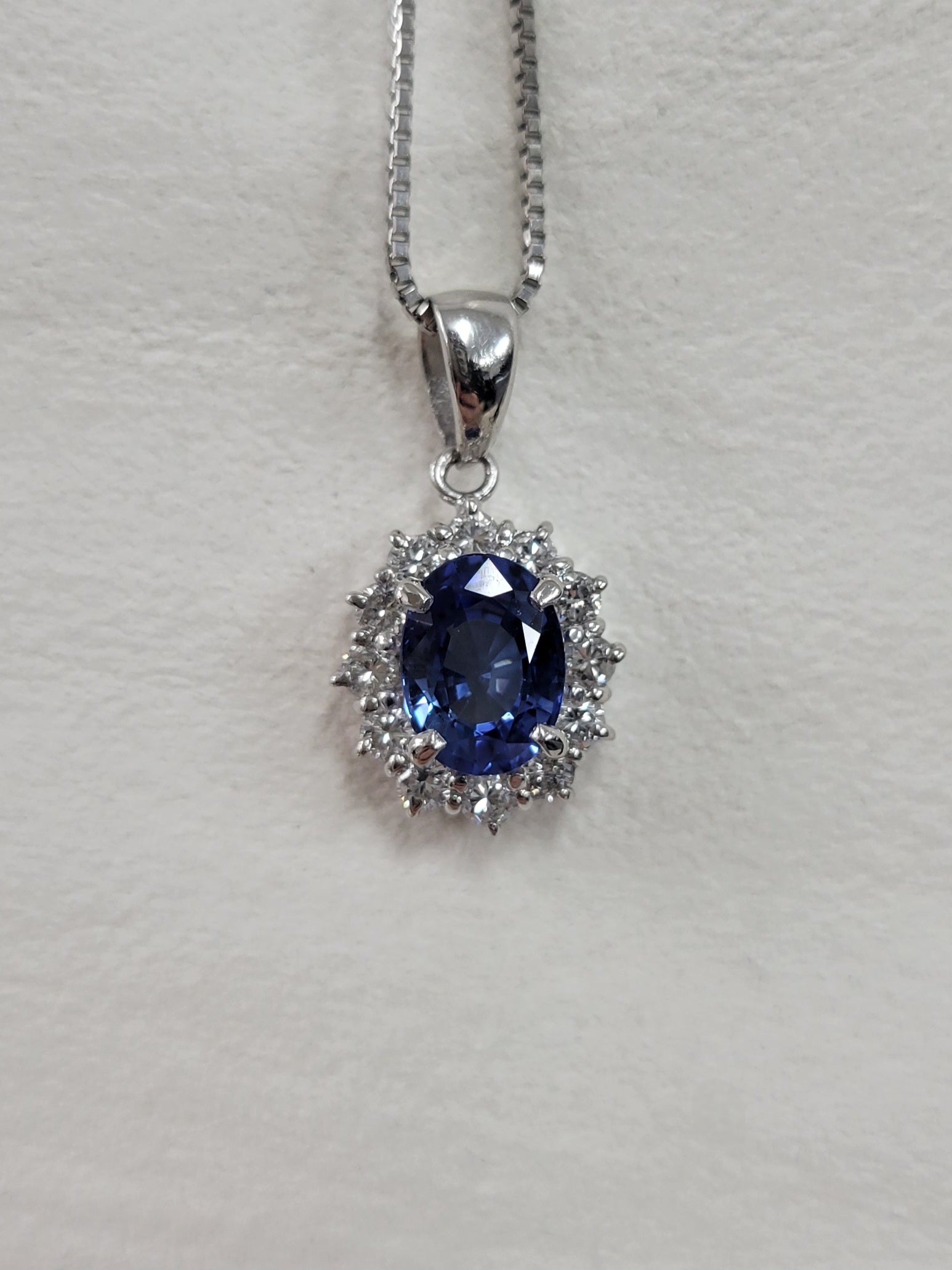 Sapphire Necklace 1.5ct + D0.44ct in Pt900/Pt850 (XX4272-1) JJC1444