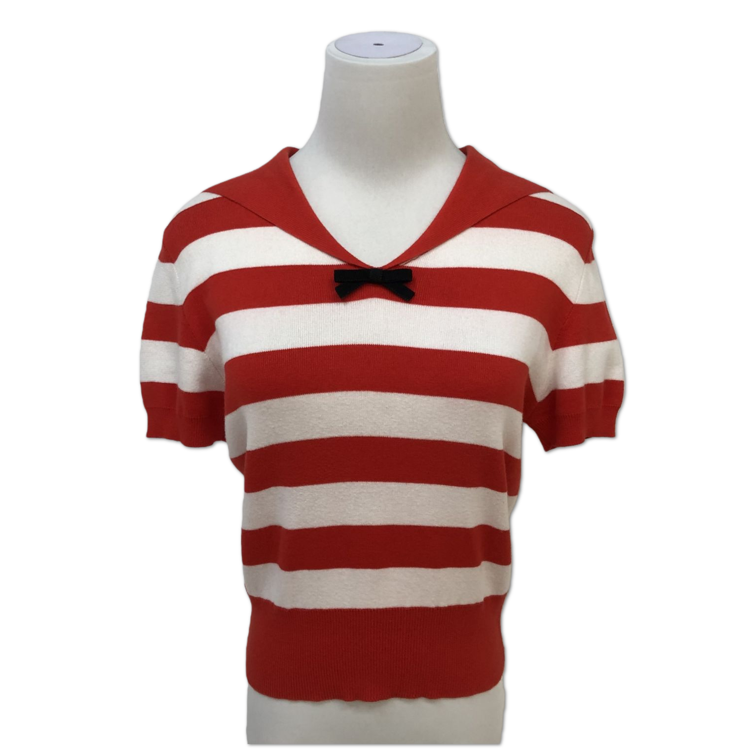 Chanel Red Striped Sailor Collar Knit Top size 40 C13998824401