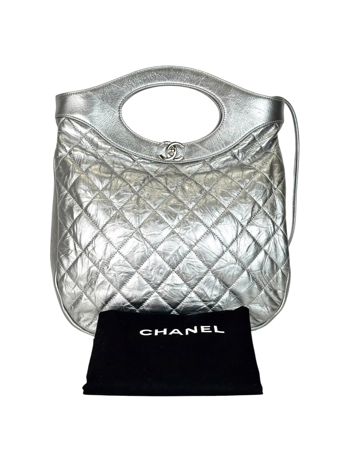 Chanel Silver Metallic Lambskin Bag with Silver Chain