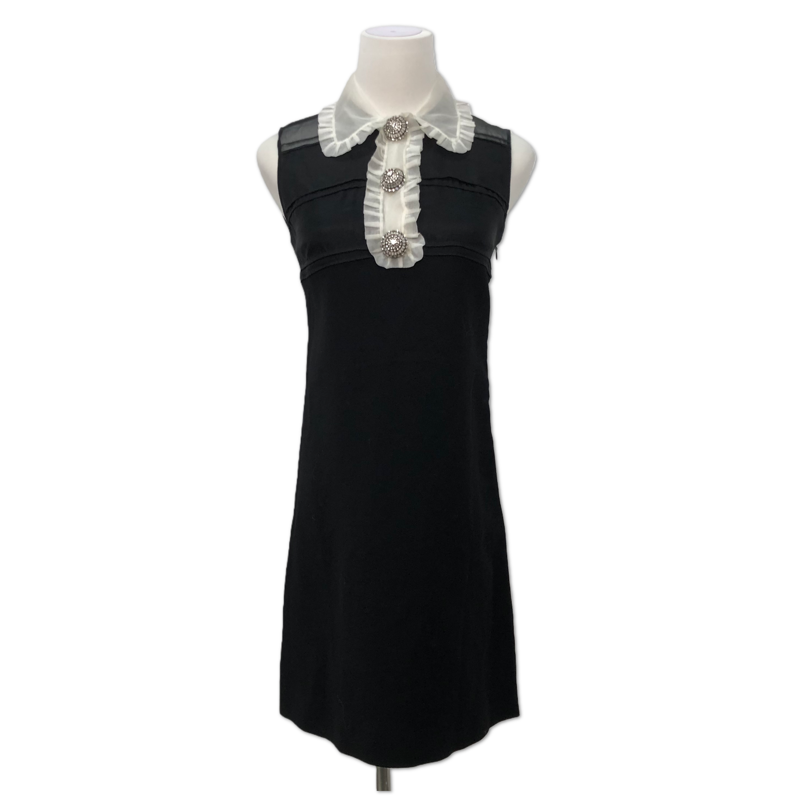 Miu Miu Black Ruffled Collar Crystal-Button Dress size 36 C13998498652