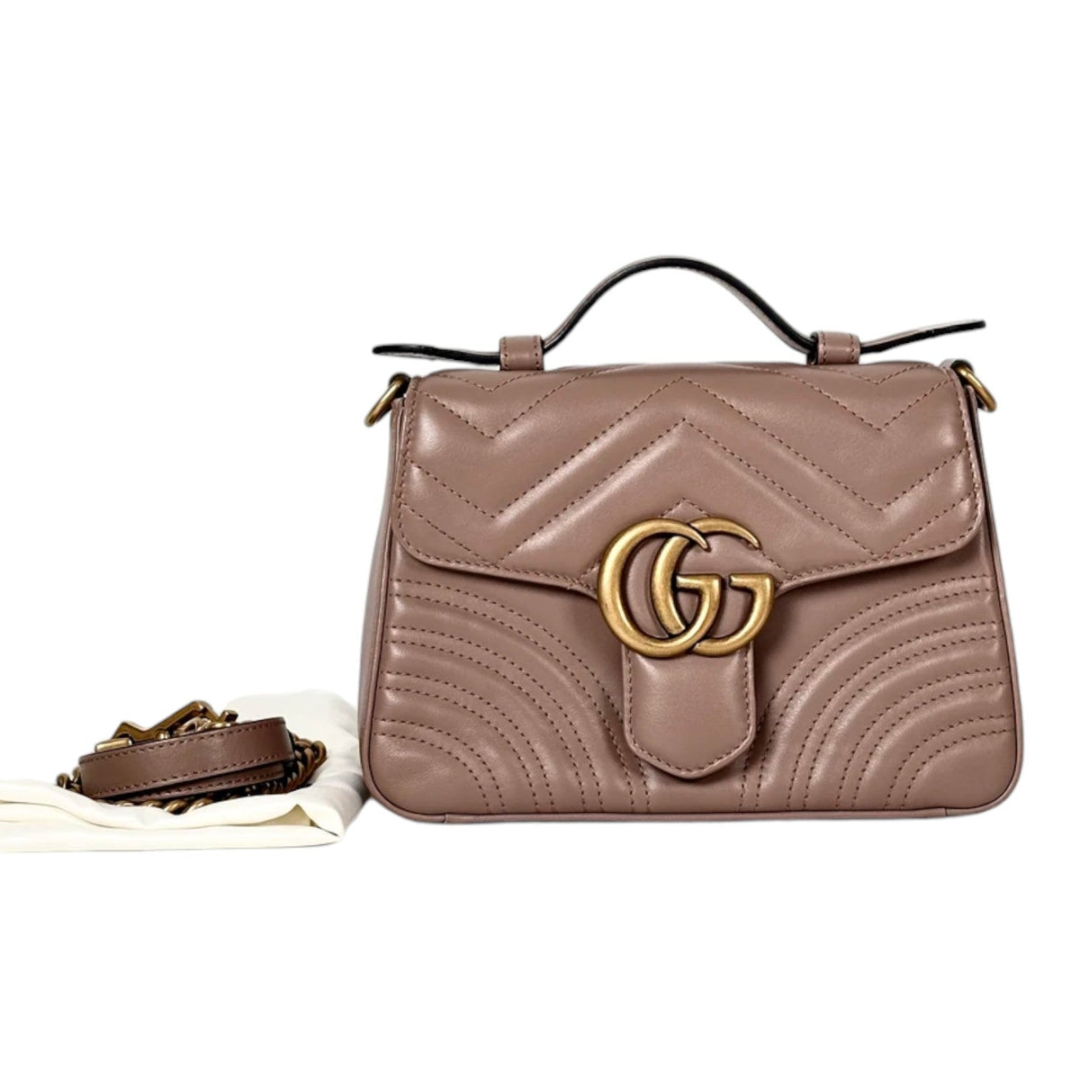 Gucci Taupe GG Marmont Top Handle Mini Bag