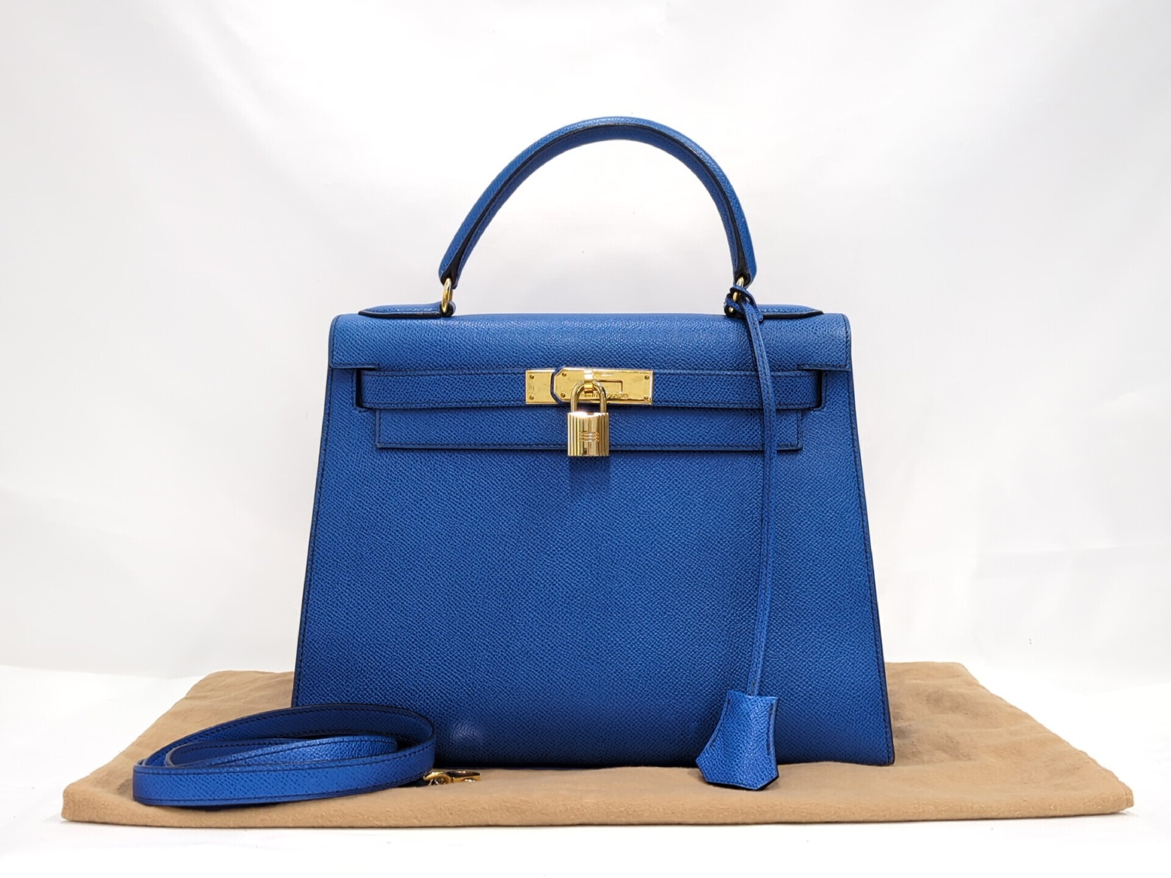 HERMES Kelly 28 Courchevel Bleu France 〇W Stamp Handbag (1993) ee5be2nrso AKC0857