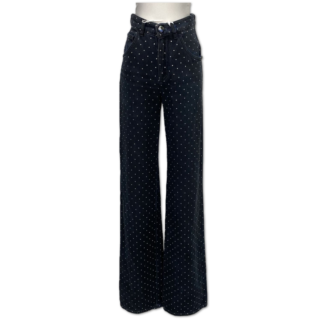 Chanel Crystal Embellished Wide-Leg Jeans size 34 C13995371636