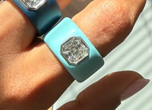 18k Cigar Ring Tiffany Green Matte Enamel (setting only) SABSET019