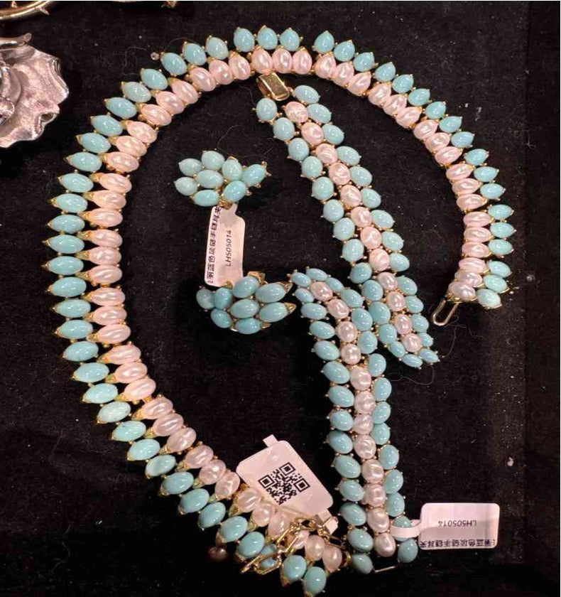 Cuifali Blue Necklace Bracelet Ear Clip Set LH505014