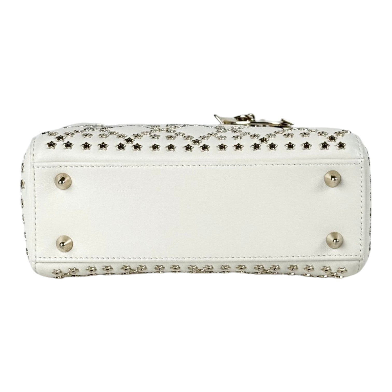 Dior Small Light Cream Lady Dior with Gold Star Studs
