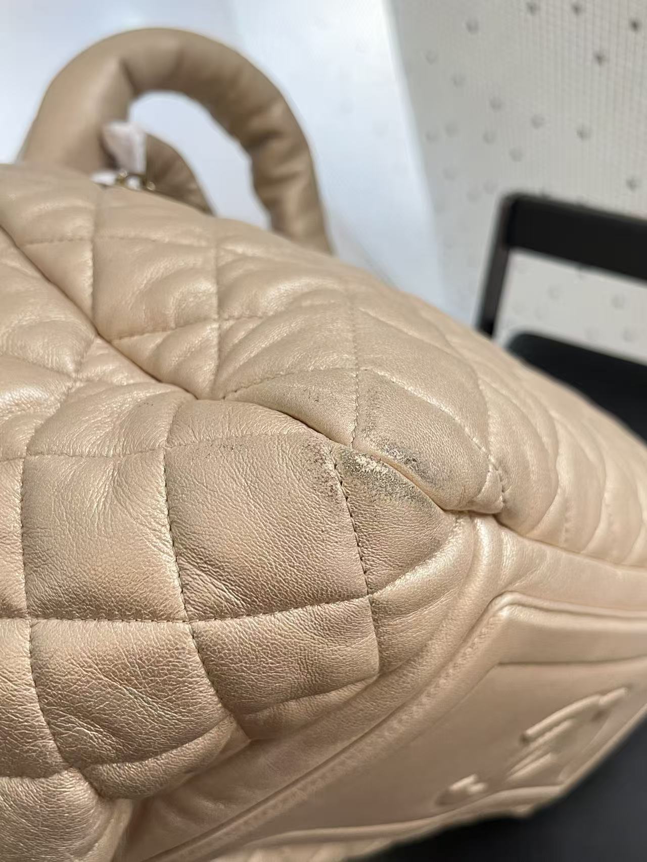 Chanel Quilted Lambskin Puffy Bowling Bag - Beige